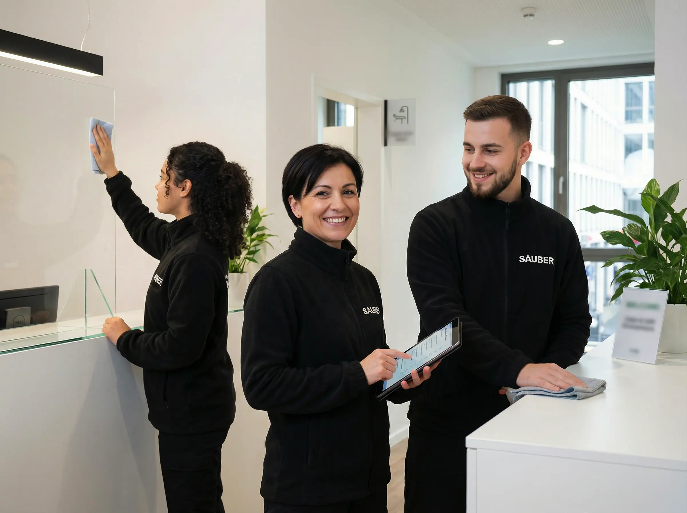 Reinigungsteam bei der professionellen Gebäudereinigung